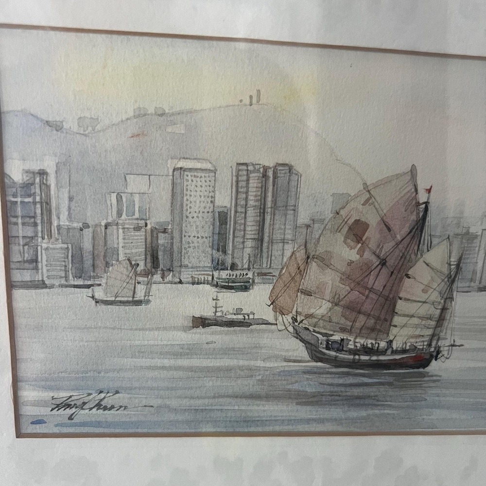Beautiful framed watercolor painting original signed sailboats - Picture 2 of 10